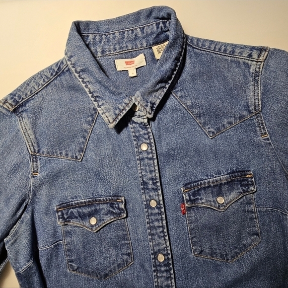 Levi's Long Sleeve Blue Western Denim Shirt Dress - Picture 10 of 14